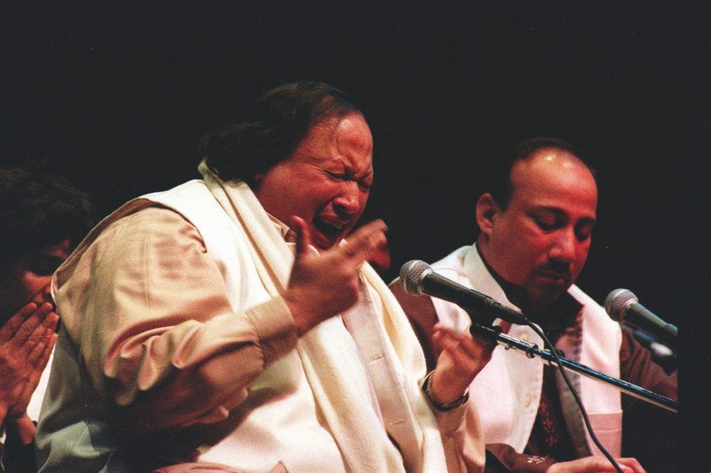 Nusrat Fateh Ali Khan singing in 1993 – he brought qawaali to international prominence 