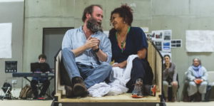 Patrick Brennan & Melanie La Barrie. Fiddler On The Roof in rehearsal. Photograph by Brian Roberts