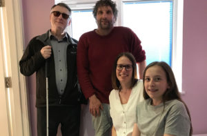 Tim McSharry (left) and the Shepherd family – Lee, Paula and Ellie