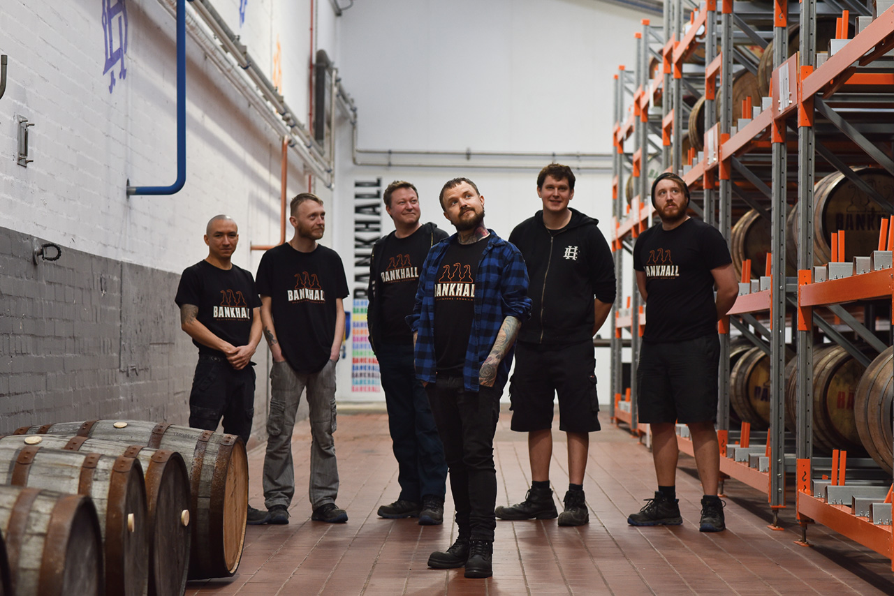 distillers Joan Casals, Kamil Niepsujewicz, lead mashman Dave Conway, Vince Oleson, lead stillman Craig Drake and distiller Tom Lunn