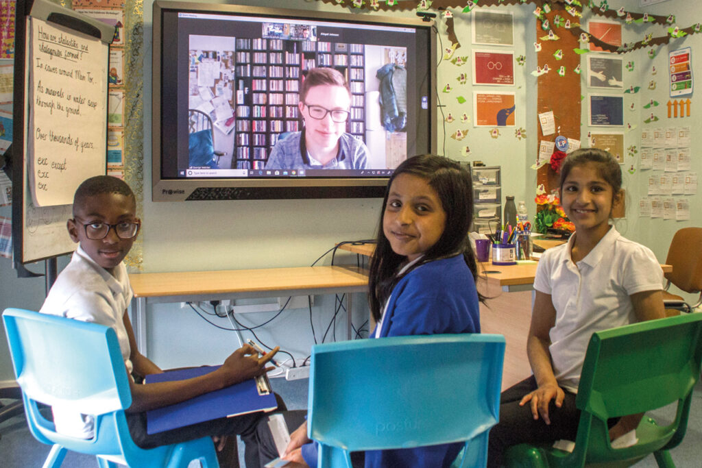 Screen time: young journalists Romano, Umeyma and Zahra grill George Webster