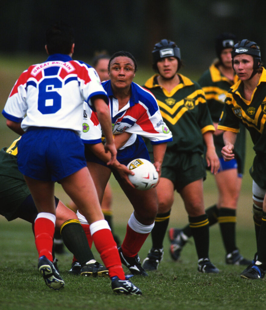 Brenda Dobek (main image) and Lisa McIntosh (above) playing against Australia in 2002. Photo: Clifford White Photo Agency