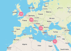 Route taken by runners carrying the batton from Glasgow to Sharm el-Sheikh